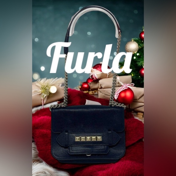 Furla Navy Blue Crossbody with Gold Tone Studs EUC - Picture 14 of 16